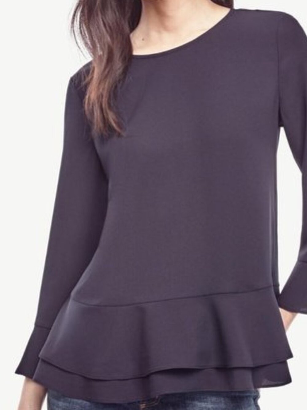 Ann Taylor Navy Ruffle Hem with Bell Sleeves- size M